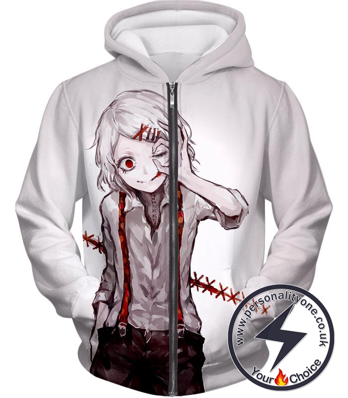 Tokyo Ghoul Special Class Ghoul Investigator Juuzou Suzuya Cool Promo White Zip Up Hoodie